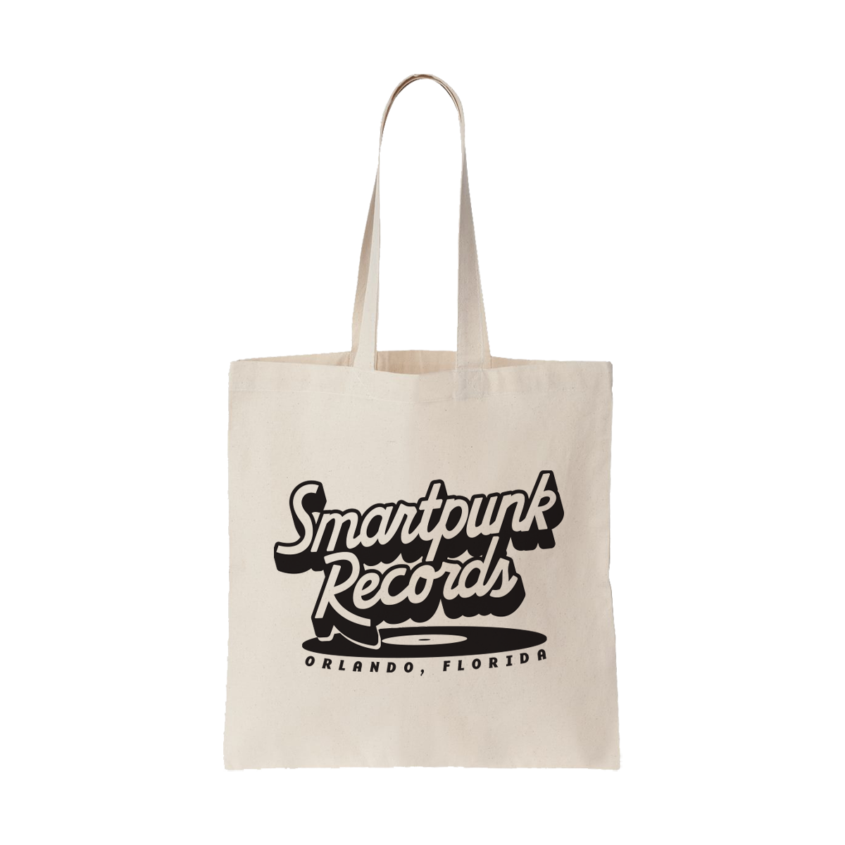 Natural colored canvas tote bag with the texts:"Smartpunk Records - Orlando, Florida"