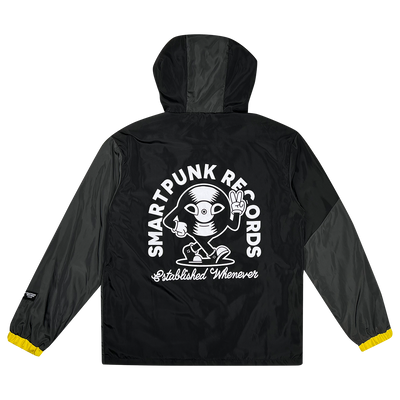 Black and grey windbreaker with yellow accents and stacked "Smartpunk" logo RONT