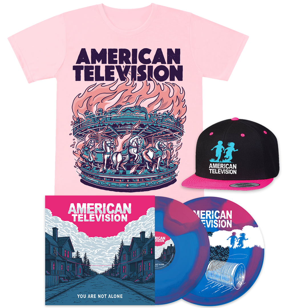 American Television pink tshirt, dad cap, and "You Are Not Alone" 12" 