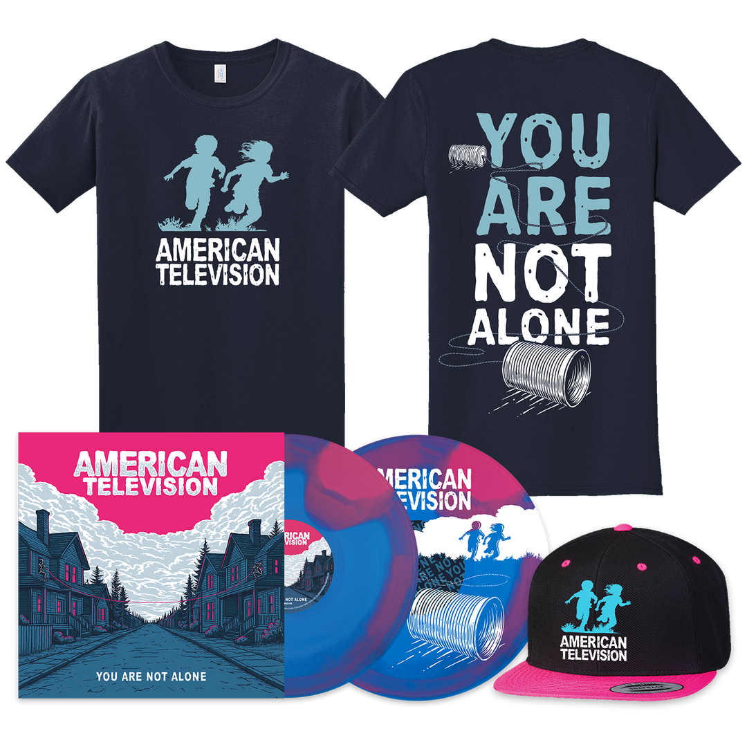 American Television navy tshirt, dad cap, and "You Are Not Alone" 12" 